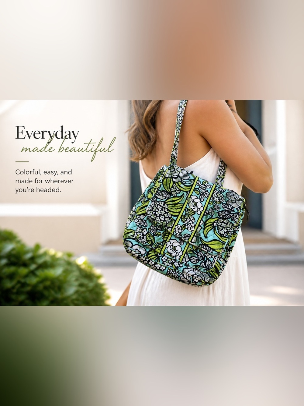Vera Bradley Quilted Aqua Blue Green Floral Crossbody Shoulder Bag Cotton Purse